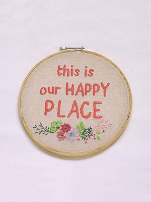   This Is Our Happy Place Wall HoopMaterial: Embroidered Fabric with Wooden Frame
Dimensions: 6.5 Dia inches

Keep away from dust and moisture.

Our products are handmade, one piece at a time, and theHappy Place Wall HoopThe Wishing Chair - This Is Our Happy Place Wall Hoop - The Wishing Chair  - This Is Our Happy Place Wall Hoop - The Wishing Chair 