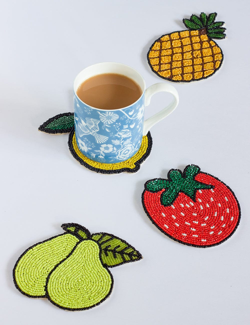   Tropical Goodness Hand Embroidery Beaded Coasters -Set of 4 - Tropical Goodness Hand Embroidery Beaded Coasters -Set of 4 - The Wishing Chair  - Tropical Goodness Hand Embroidery Beaded Coasters -Set of 4 - The Wishing Chair 