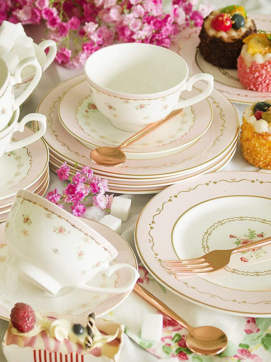 Vintage Rose Dessert Plates Set of 6 - Blossom Pink