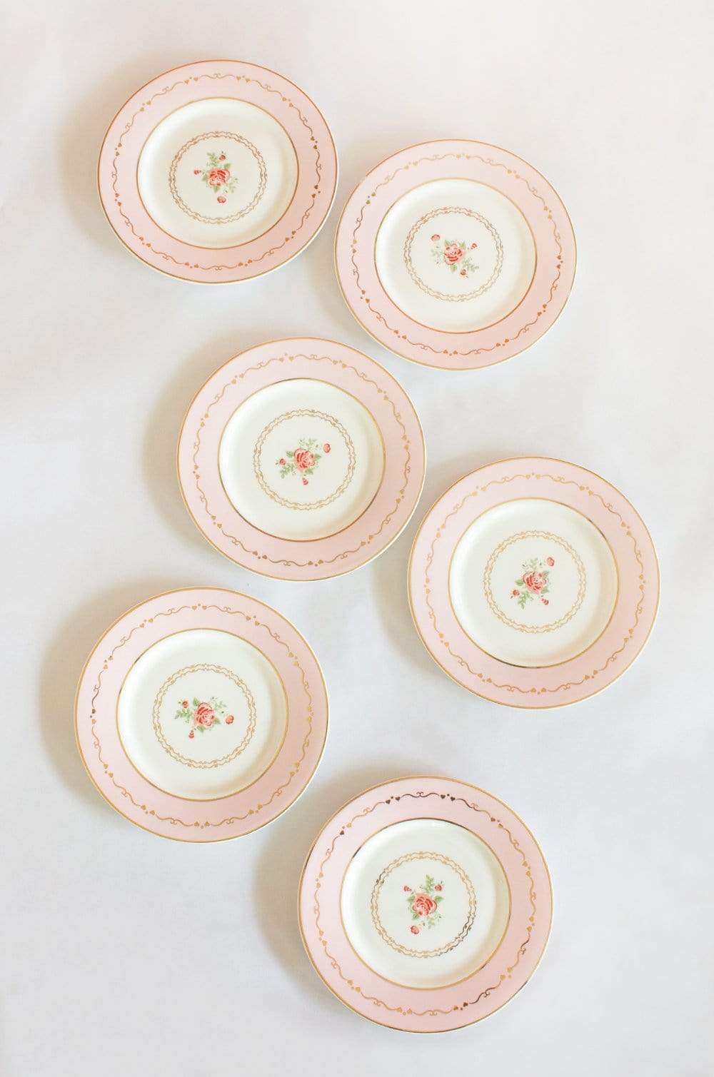 Vintage Rose Dessert Plates Set of 6 - Blossom Pink