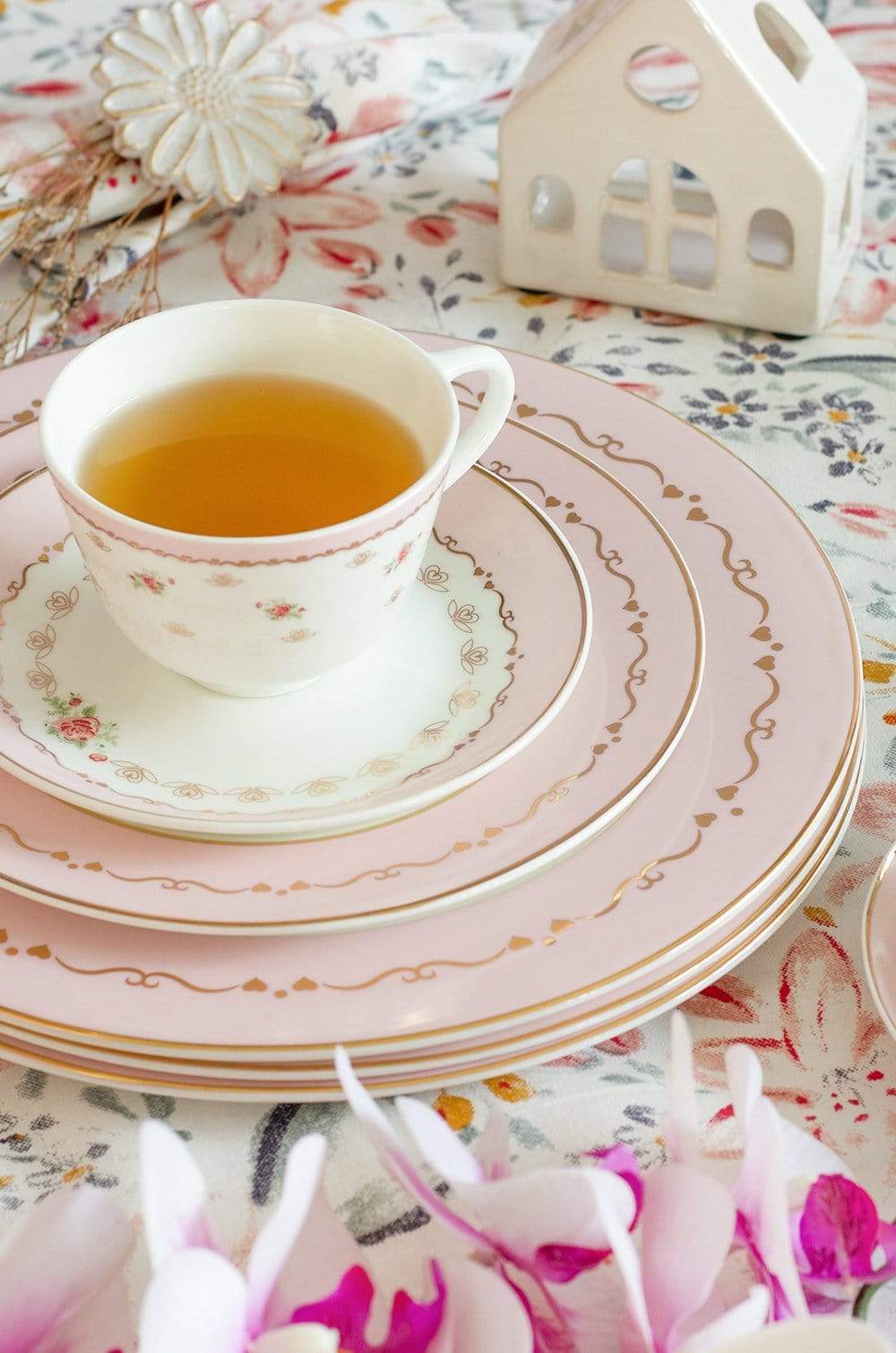 Vintage Rose Dinner Plates Set of 6 - Blossom Pink