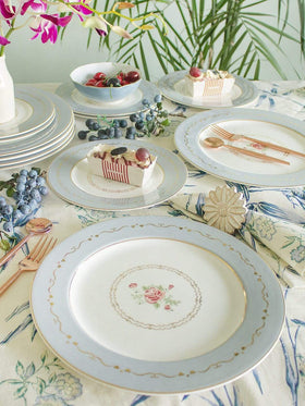  Vintage Rose Dinner Plates Set of 6 - Powder Blue - Vintage Rose Dinner Plates Set of 6 - Powder Blue - The Wishing Chair 