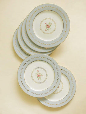  Vintage Rose Dinner Plates Set of 6 - Powder Blue - Vintage Rose Dinner Plates Set of 6 - Powder Blue - The Wishing Chair 