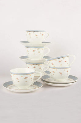  Vintage Rose Tea Cup & Saucer Set of 6 - Powder Blue - Vintage Rose Teacup & Saucer Set of 6 - Powder Blue - The Wishing Chair 