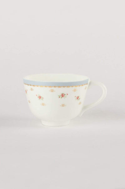 Vintage Rose Tea Cup & Saucer Set of 6 - Powder Blue
