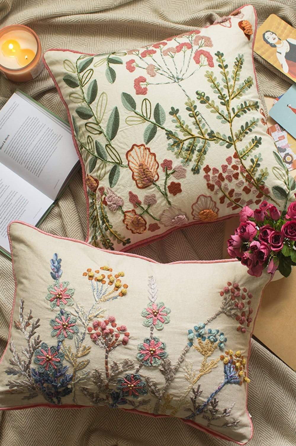Wallflowers Embroidered Cushion Cover