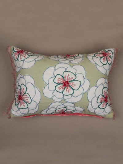 Alice Hand Embroidered Cushion Cover- Mint Green