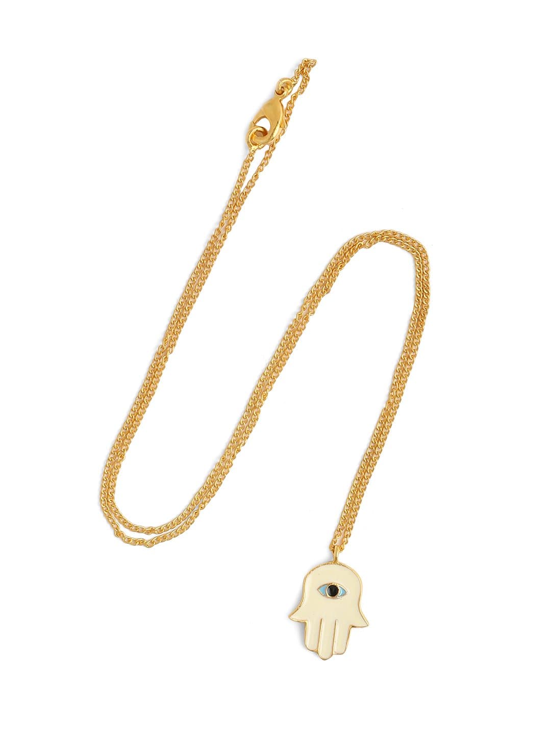 AZGA Hamsa Hand Neck Chain- Ivory Gold