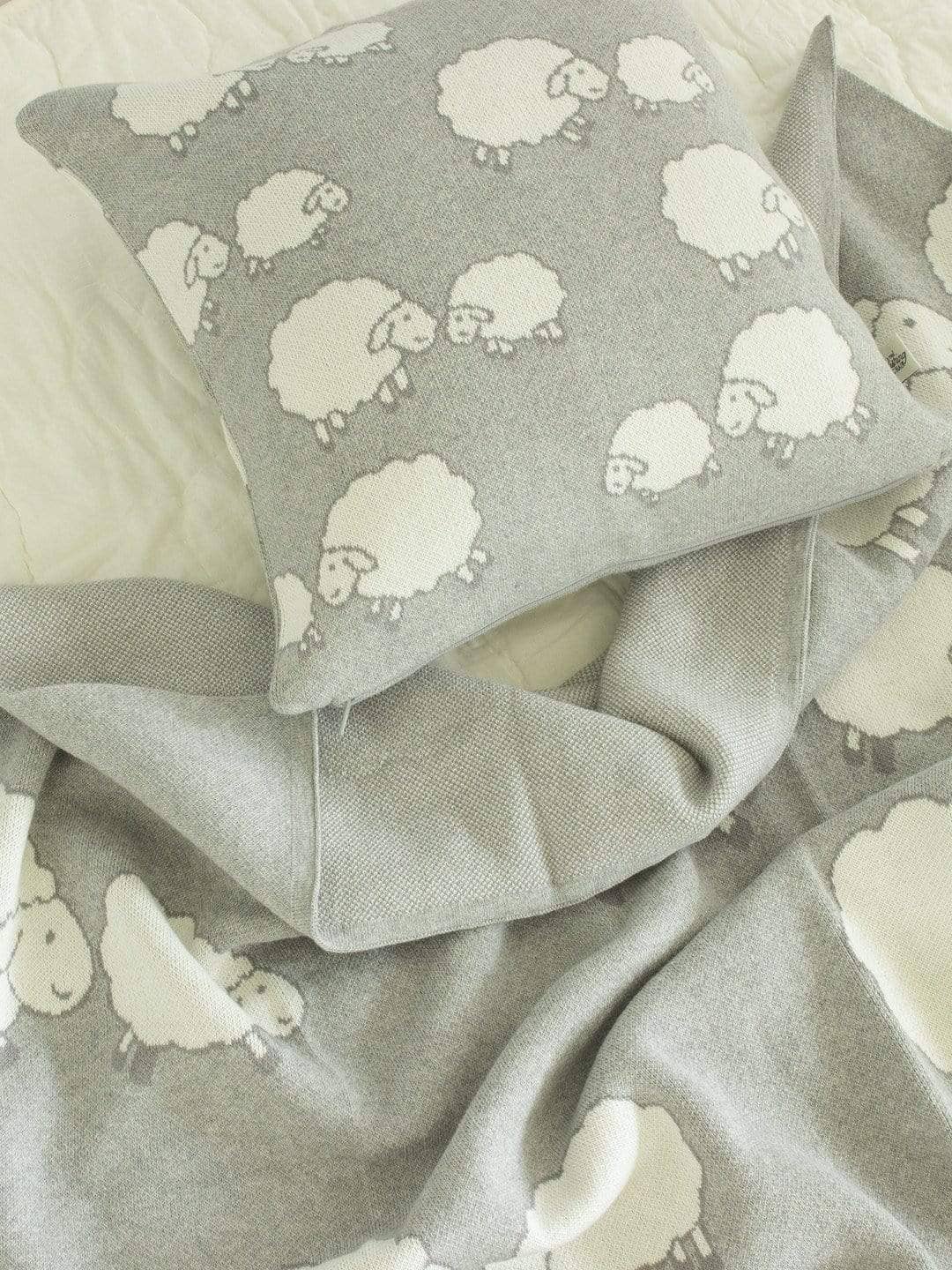 Counting Sheep Knitted Cotton Cushion Cover