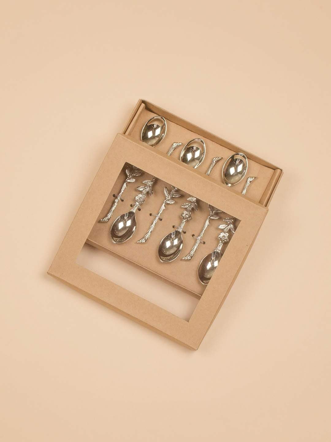 Flower Dessert Spoons Set of 6- Nickel Antique
