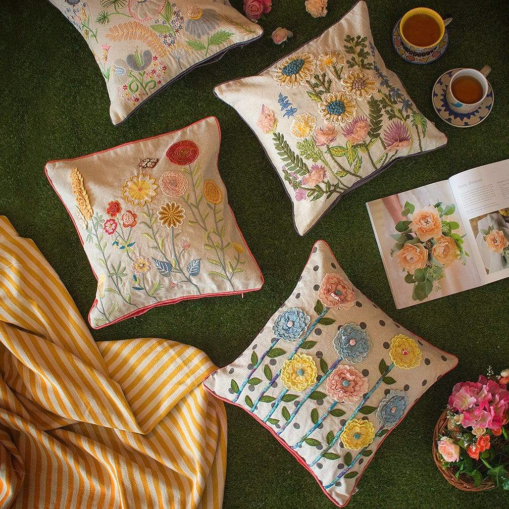 Ranunculus Embroidered Cushion Cover