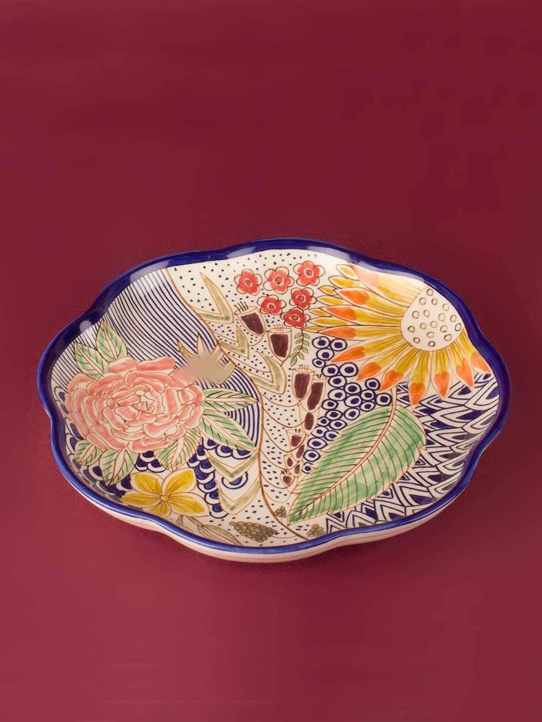 Secret Garden Chip & Dip Tray With BowlMaterial: 100% Stoneware
Dimensions: Tray-1.4 H Inch x 11.75 D Inch. Bowl- 1.5 H Inchx 4.5 D Inch

Dishwasher safe, Microwave safe,Do not scrub with steel wool. WillSecret Garden Chip & Dip TrayThe Wishing Chair