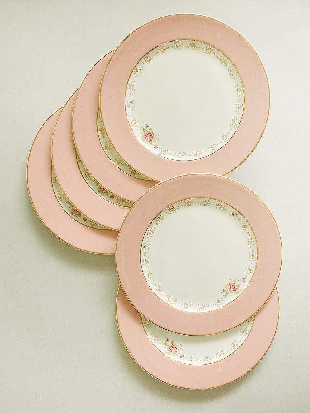 Vintage Rose Dinner Plates Set of 6 - Coral