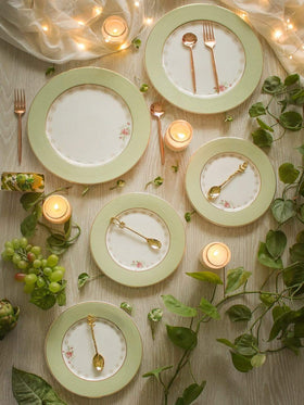  Vintage Rose Dinner Plates Set of 6 - Mint Green - Vintage Rose Dinner Plates Set of 6 - Mint Green - The Wishing Chair 