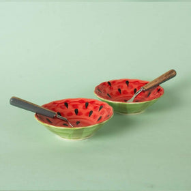  Watermelon Handpainted Ceramic Bowls - Set Of 2Frequently Asked Question
Q. Is this cute, quirky and cheerful?
A. Do kittens go meow?
Q. Is this breakable?
A. We suggest you don't use it as a weapon of mass destrWatermelon Handpainted Ceramic Bowls - SetThe Wishing Chair - Watermelon Handpainted Ceramic Bowls - Set Of 2 - The Wishing Chair 