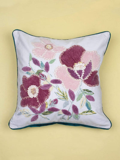 Winter Rose Embroidered Cushion Cover