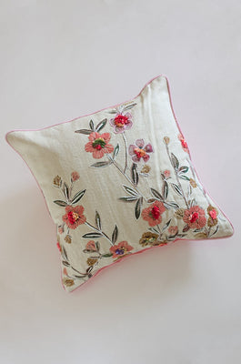  Zoey Hand Embroidered Cushion Cover- Blossoms - Zoey Hand Embroidered Cushion Cover- Blossoms - The Wishing Chair 