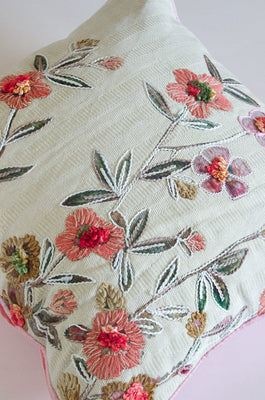  Zoey Hand Embroidered Cushion Cover- Blossoms - Zoey Hand Embroidered Cushion Cover- Blossoms - The Wishing Chair 